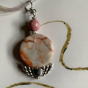 3/$50 Beautiful pink line jasper pendant necklace